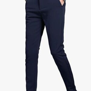 Plaid&Plain Men's Stretch Dress Pants Slim Fit Skinny Navy Blue 38Wx32L